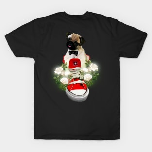 Cute little pug in a shoe with flowers T-Shirt